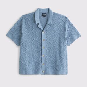 Abercrombie Light Blue Knit Button-Through Sweater Polo